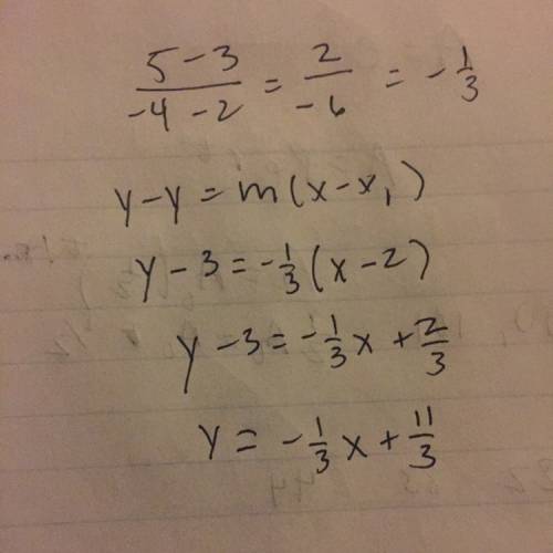 Find the equation of the line that passes through the points (2,3) and (-4,5).