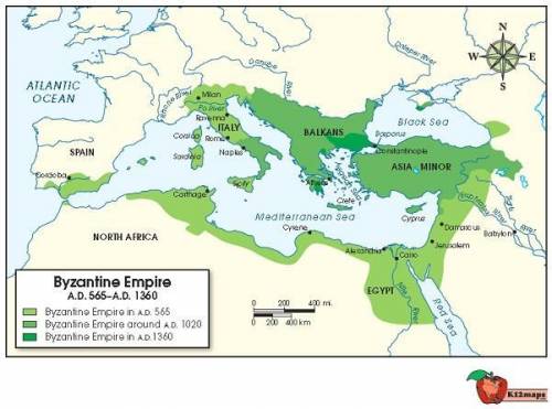 What does the map show about the byzantine empire's territory at its height around 565 a.d. (ce)?  t
