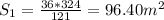 S_{1}=\frac{36*324}{121}=96.40m^{2}