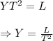 YT^2=L \\  \\ \Rightarrow Y= \frac{L}{T^2}