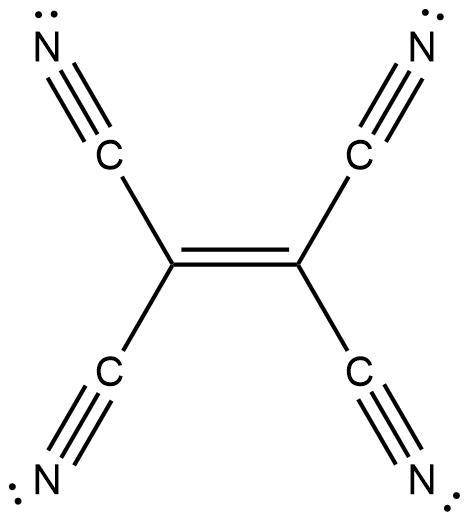 How many non bonded electron pairs are in the tetracyanoethylene molecule?