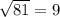 \sqrt{81} =9