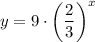 y=9\cdot \left(\dfrac{2}{3}\right)^x