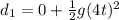 d_1 = 0 + \frac{1}{2}g(4t)^2