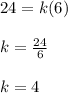 24=k(6)\\\\k=\frac{24}{6}\\\\k=4