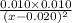 \frac{0.010 \times 0.010}{(x - 0.020)^{2}}