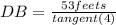 DB=  \frac{53 feets}{tangent( 4)}