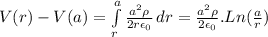 V(r)-V(a)=\int\limits^a_r {\frac{a^{2}\rho}{2r\epsilon_{0} } } \, dr = \frac{a^{2}\rho}{2\epsilon_{0}}.Ln(\frac{a}{r})
