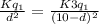\frac{Kq_1}{d^2}=\frac{K3q_1}{(10-d)^2}