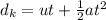 d_k = ut + \frac{1}{2}at^2
