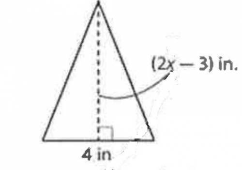 The area of the triangle shown is no more than 10 square inches. a. write an inequality that can be