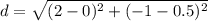 d=\sqrt{(2-0)^{2}+(-1-0.5)^{2}}