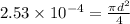 2.53 \times 10^{-4} = \frac{\pi d^2}{4}