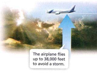 An airplane flying at an altitude of 30,000 feet flies up to avoid a storm. immediately after passin