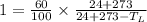 1=\frac{60}{100}\times \frac{24+273}{24+273-T_L}