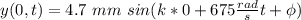 y(0,t) = 4.7 \ mm  \ sin ( k*0 + 675 \frac{rad}{s} t + \phi)