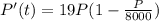P'(t) = 19P(1 - \frac{P}{8000})