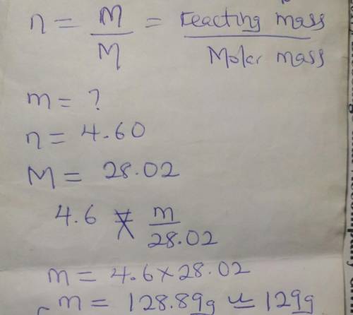 The molar mass of nitrogen (n2) is 28.02 g/mol. what is the mass, in grams, of 4.60 mol of nz?  0.16