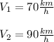 V_1=70\frac{km}{h} \\\\V_2=90\frac{km}{h}