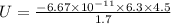 U = \frac{-6.67 \times 10^{-11}\times 6.3 \times 4.5}{1.7}