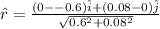 \hat r = \frac{(0 - -0.6)\hat i + (0.08 - 0)\hat j}{\sqrt{0.6^2 + 0.08^2}}