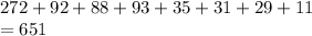 272+92+88+93+35+31+29+11\\= 651