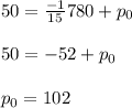 50=\frac{-1}{15}780+p_{0}  \\\\50=-52+p_{0}  \\\\p_{0}=102  \\