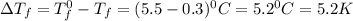 \Delta T_f=T_f^0-T_f=(5.5-0.3)^0C=5.2^0C=5.2K