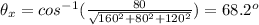 \theta_x=cos^{-1}(\frac{80}{\sqrt{160^2+80^2+120^2}} )=68.2^{o}
