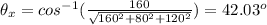 \theta_x=cos^{-1}(\frac{160}{\sqrt{160^2+80^2+120^2}} )=42.03^{o}