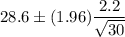28.6\pm (1.96)\dfrac{2.2}{\sqrt{30}}