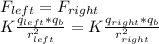F_{left} = F_{right}\\K\frac{q_{left}*q_b}{r_{left}^2} =K\frac{q_{right}*q_b}{r_{right}^2}