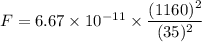 F=6.67\times 10^{-11}\times \dfrac{(1160)^2}{(35)^2}