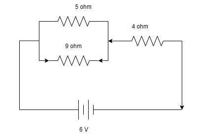 Two resistors of 5.0 and 9.0 ohms are connected inparallel. a 4.0 ohm resistor is then connected in