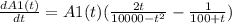 \frac{dA1(t)}{dt}= A1(t)(\frac{2t}{10000-t^{2} }-\frac{1}{100+t })
