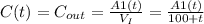 C(t)=C_{out} =\frac{A1(t)}{V_{I} }=\frac{A1(t)}{100+t }