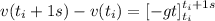 v(t_i + 1 s) - v(t_i) =  [-g t]^{t_i + 1 s}_{t_i}