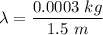 \lambda=\dfrac{0.0003\ kg}{1.5\ m}