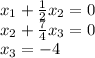 x_1+\frac{1}{2}x_2=0\\x_2+\frac{7}{4}x_3=0\\x_3=-4