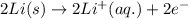 2Li(s)\rightarrow 2Li^{+}(aq.)+2e^-