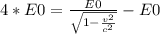 4*E0 = \frac{E0}{\sqrt{1 - \frac{v^2}{c^2}}}-E0