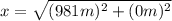 x = \sqrt{(981 m)^{2} + (0 m)^{2}}