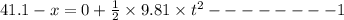 41.1-x=0+\frac{1}{2}\times 9.81\times  t^2--------1