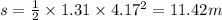 s=\frac{1}{2}\times 1.31\times 4.17^2=11.42 m