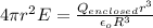 4\pi r^{2}E = \frac{Q_{enclosed}r^{3}}{\epsilon_{o}R^{3}}