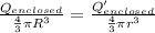 \frac{Q_{enclosed}}{\frac{4}{3}\pi R^{3}} = \frac{Q'_{enclosed}}{\frac{4}{3}\pi r^{3}}