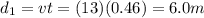 d_1 = vt = (13)(0.46)=6.0 m