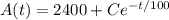 A(t)=2400+Ce^{-t/100}