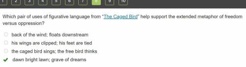 Which pair of uses of figurative language from “the caged bird”  support the extended metaphor of fr
