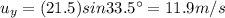 u_y = (21.5) sin 33.5^{\circ} =11.9 m/s